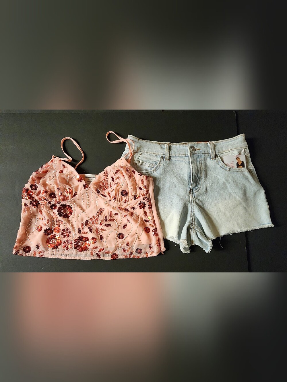 NWT Short Set, Lite Blue Shorts Size00, Pink Coral Sequin Top Size0(4-6)